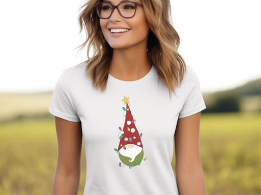 Gnome in Christmas Lights Women's Softstyle Tee